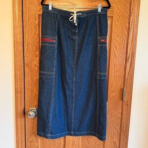 i.e. Relaxed Women's Size 8 Blue Denim Maxi Skirt with Pockets & Slit
